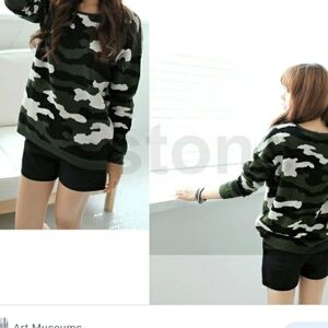 Blue Ocean (Size M) Multicolor Camo Chucky 100% Cotton LS Crewneck Knit Sweater